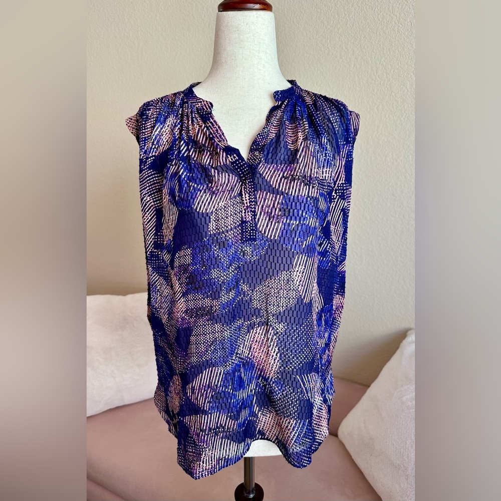 Rebecca Taylor Silk Sleeveless Blouse Blue Pink V-Neck Tank Top Blouse Women’s 2